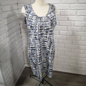 NWT Pure Alfred Sung Ladies Size 16 Navy Light Blue & White Lined Dress
